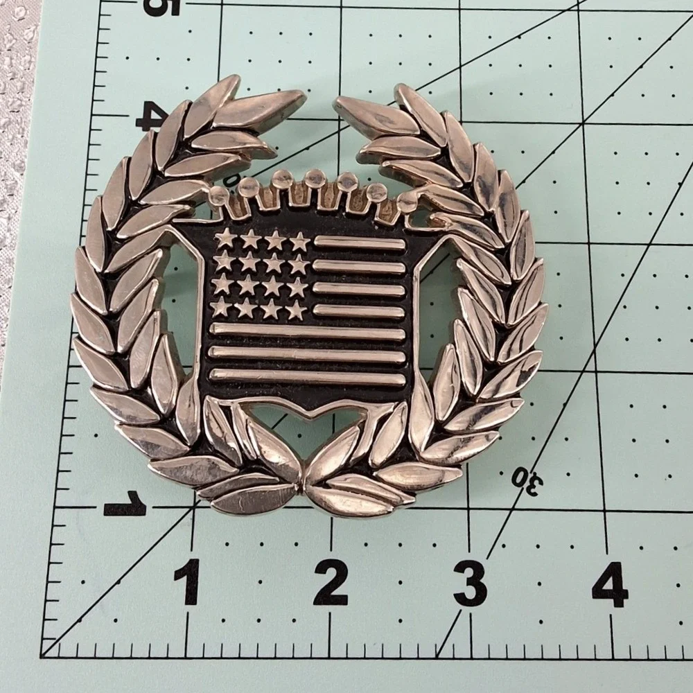 Vintage Famous Stars & Straps Cadillac American Flag Wreath Belt Buckle 8387